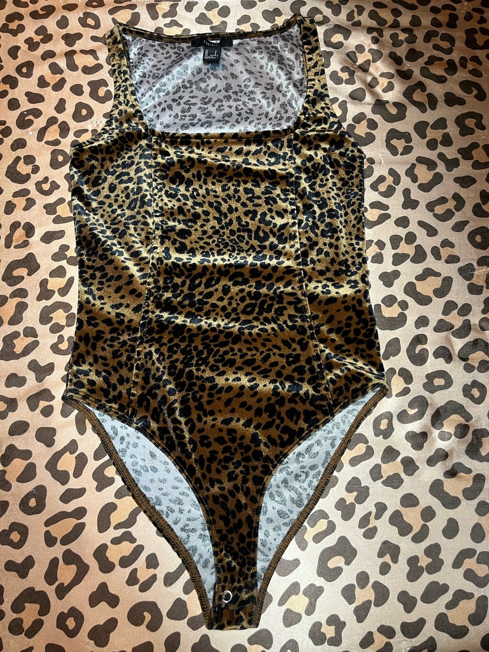 Forever 21 Leopard Print Velvet One-Piece Bodysuit